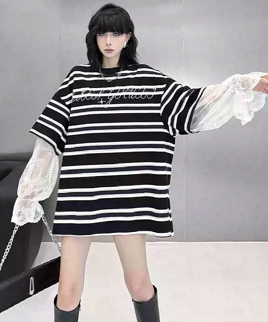 Border Lace Layered Oversize Top