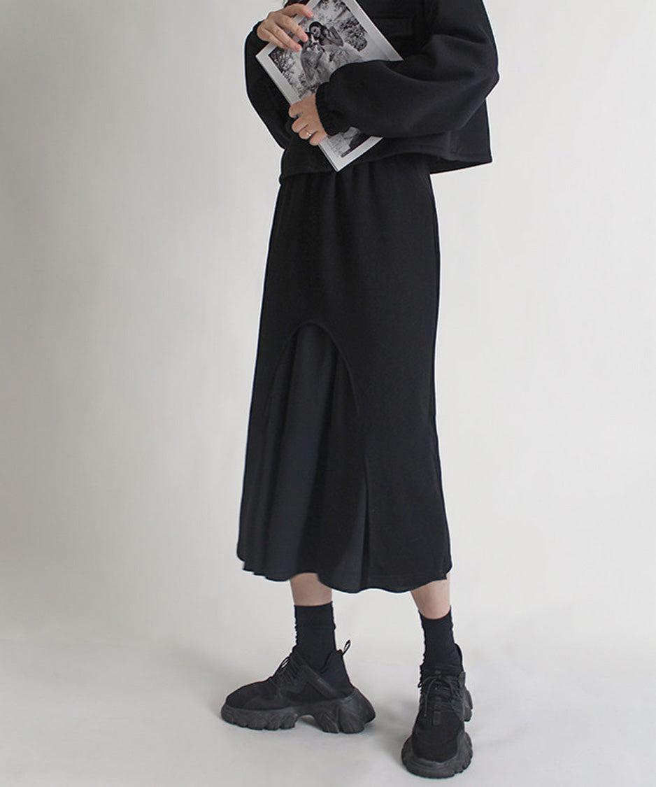 Chiffon Panel Sweat Skirt