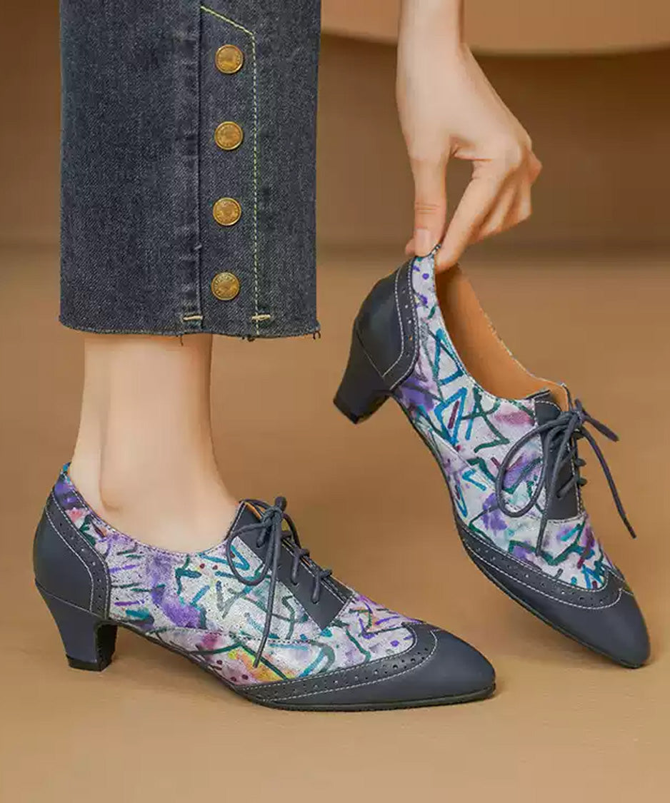 Watercolor Brogue Heel Shoes