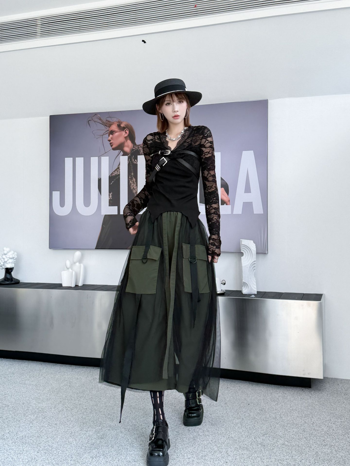 Mesh Cargo Wide Pants