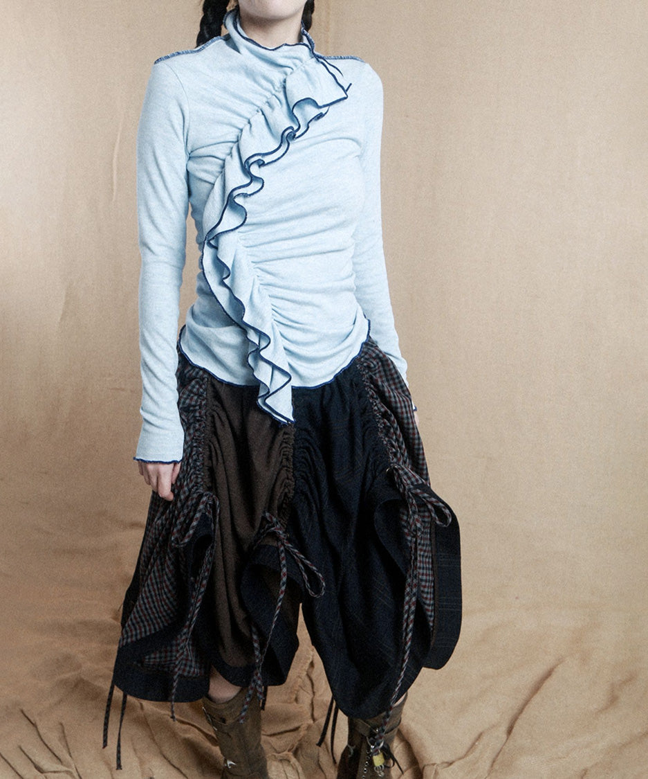 Ruffle Spiral Highneck Top