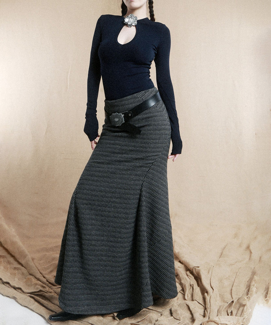 Rib Drape Flare Skirt