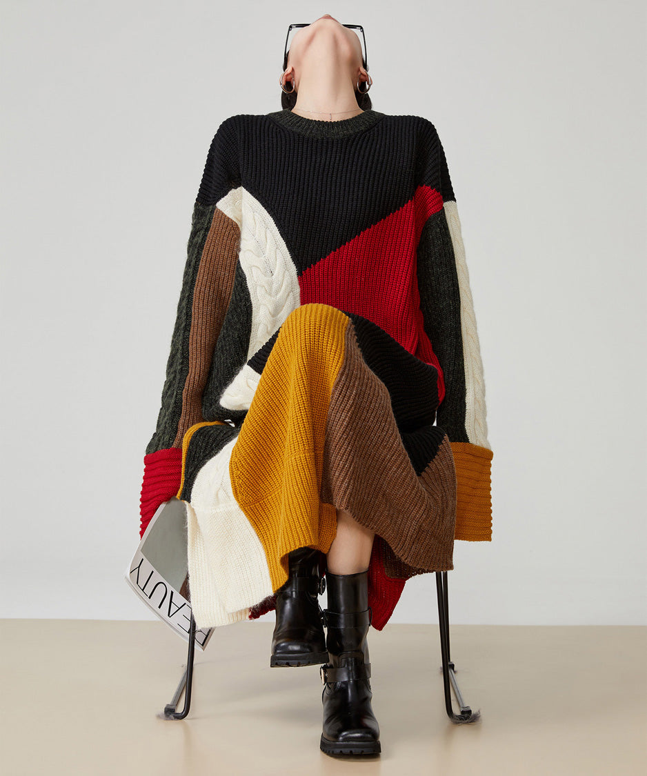 Patchwork Cable Knit Dress