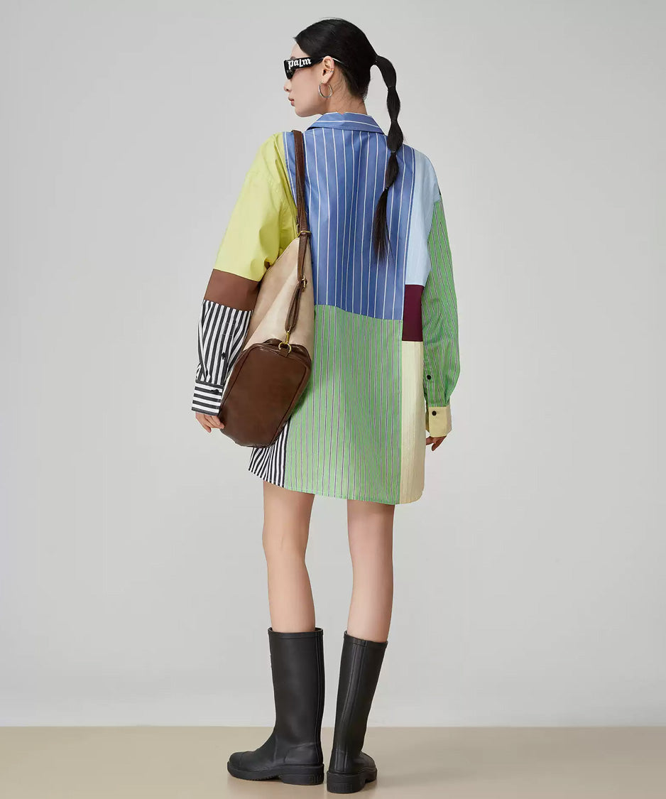 Patchwork Stripe Long Blouse