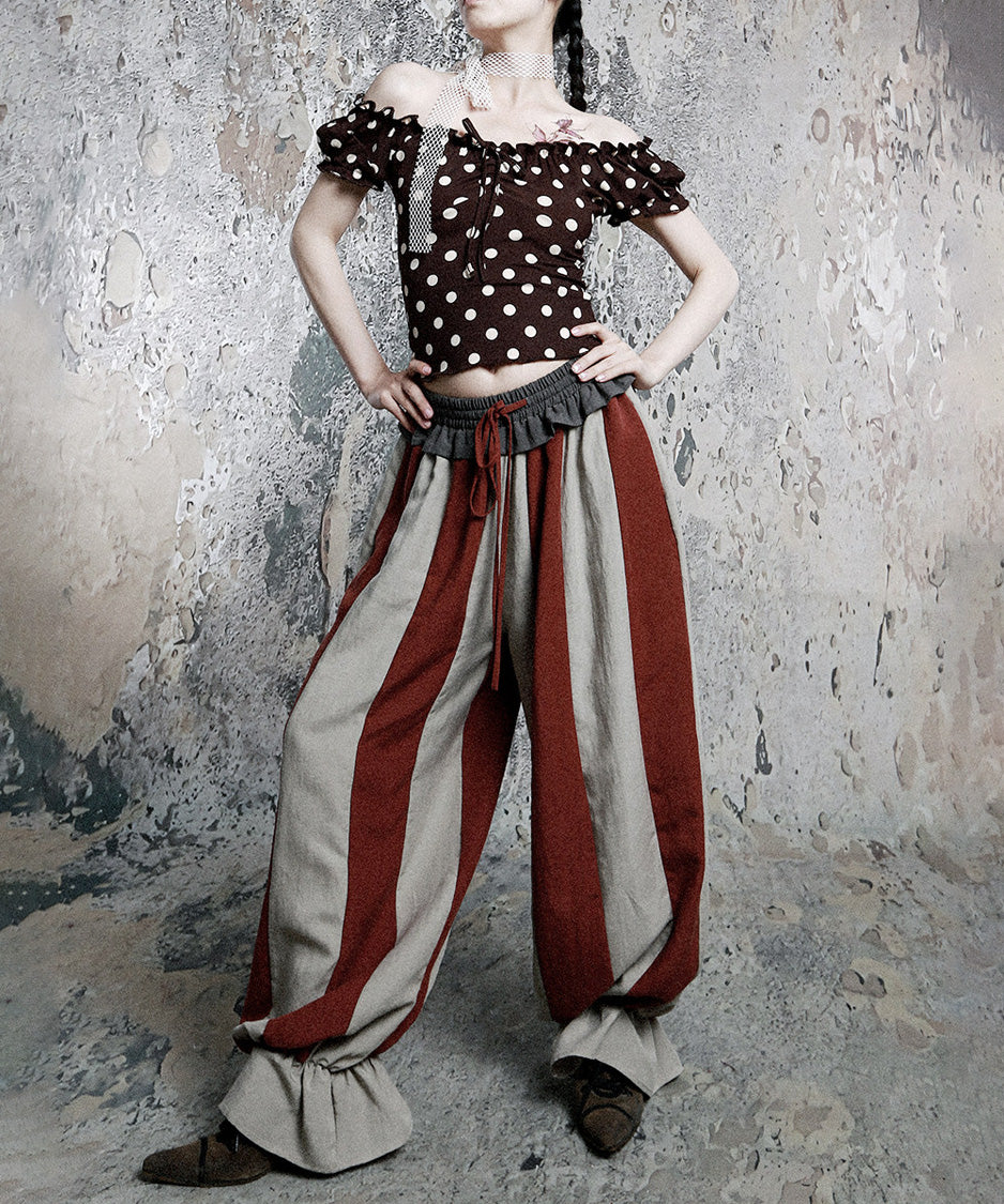 Stripe Gather Balloon Pants