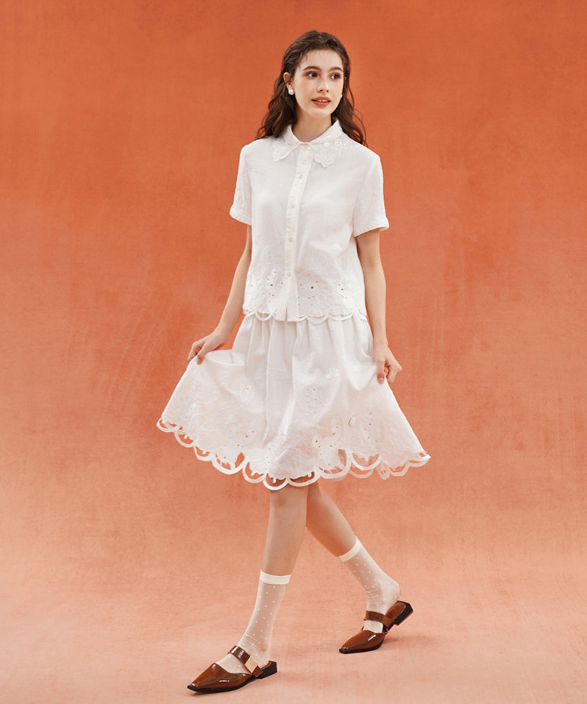 Scallop Embroidered Flare Skirt