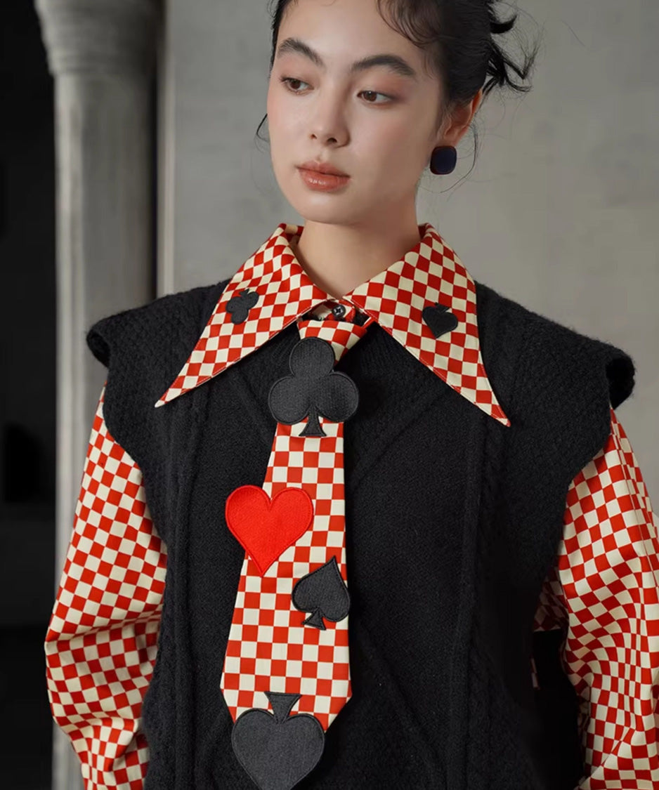 Card Suit Applique Narrow Tie