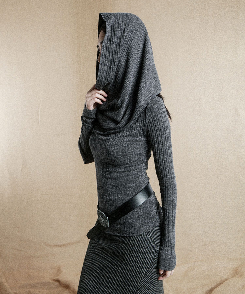 Hooded Rib Drape Top