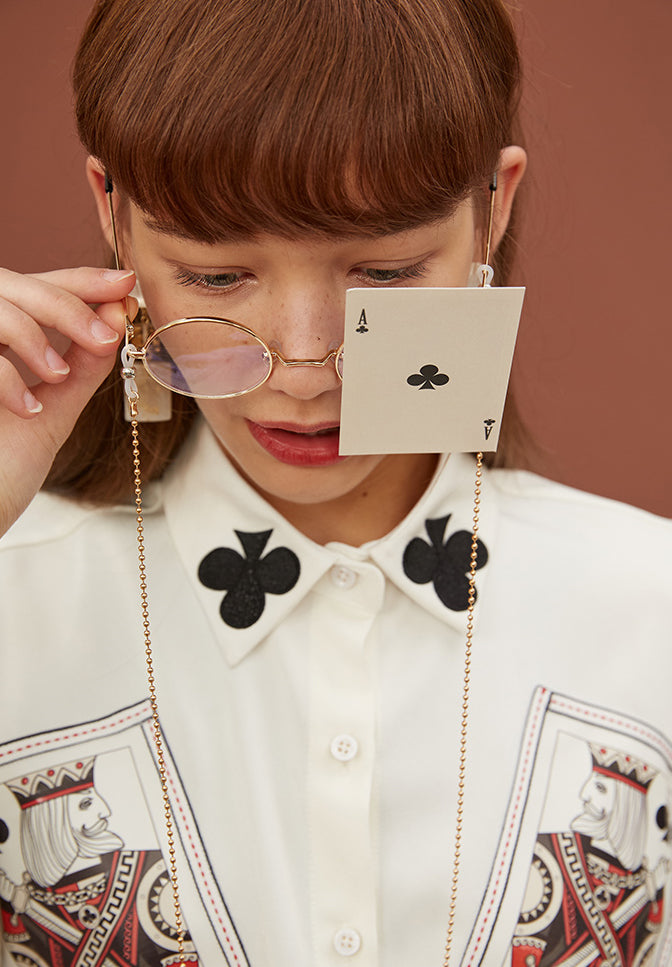 Card Print Collar Blouse