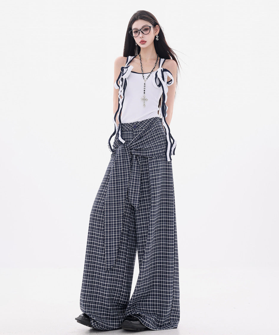 Grid Wrap Wide Pants