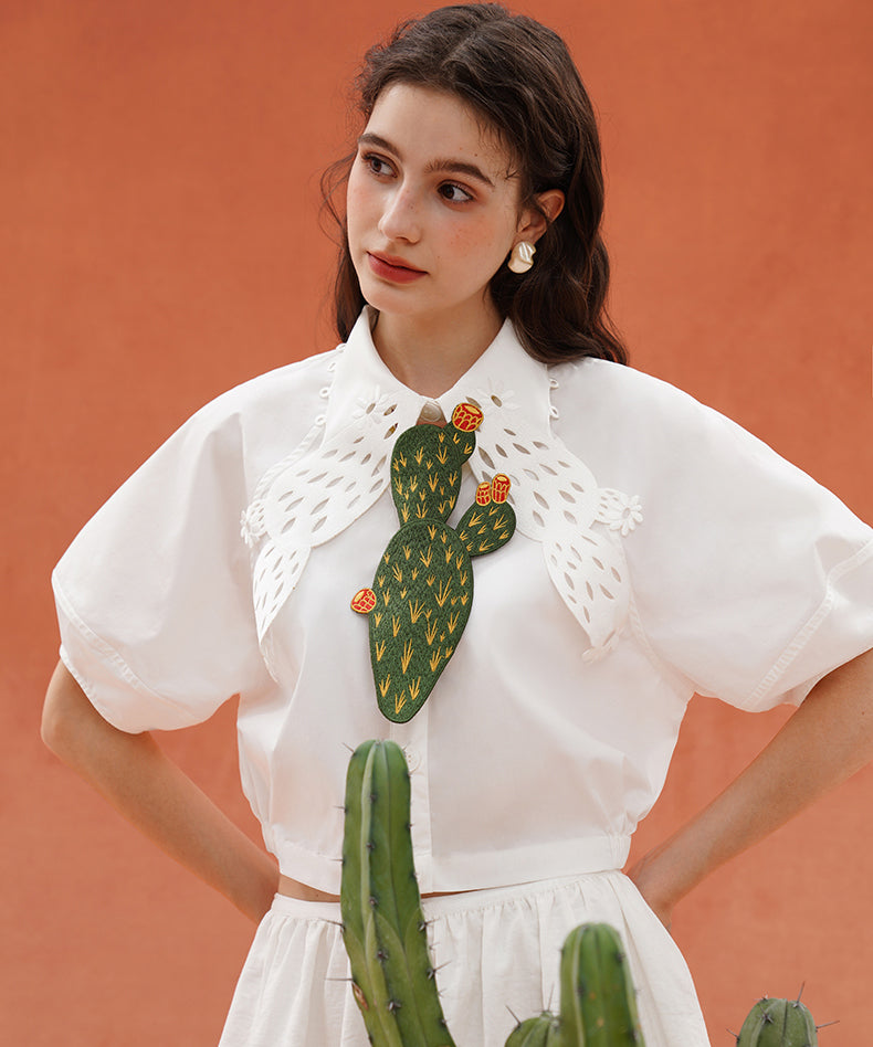 Cactus Cutwork Puff Sleeve Blouse