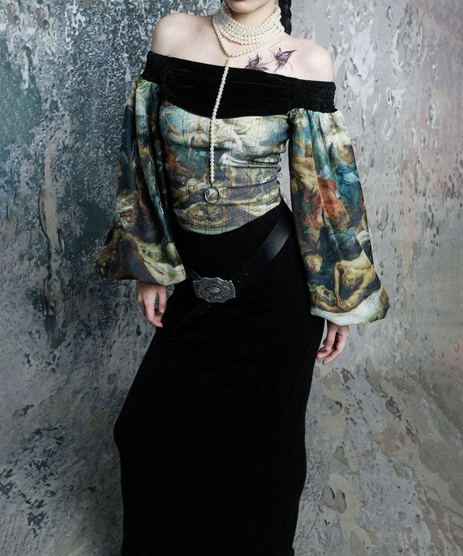 Baroque Art Off Shoulder Volume Top