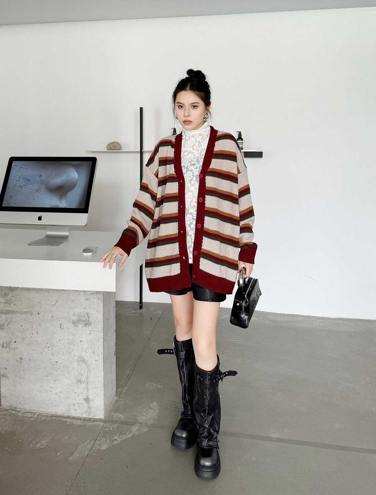 Multi Stripe Loose Knit Cardigan