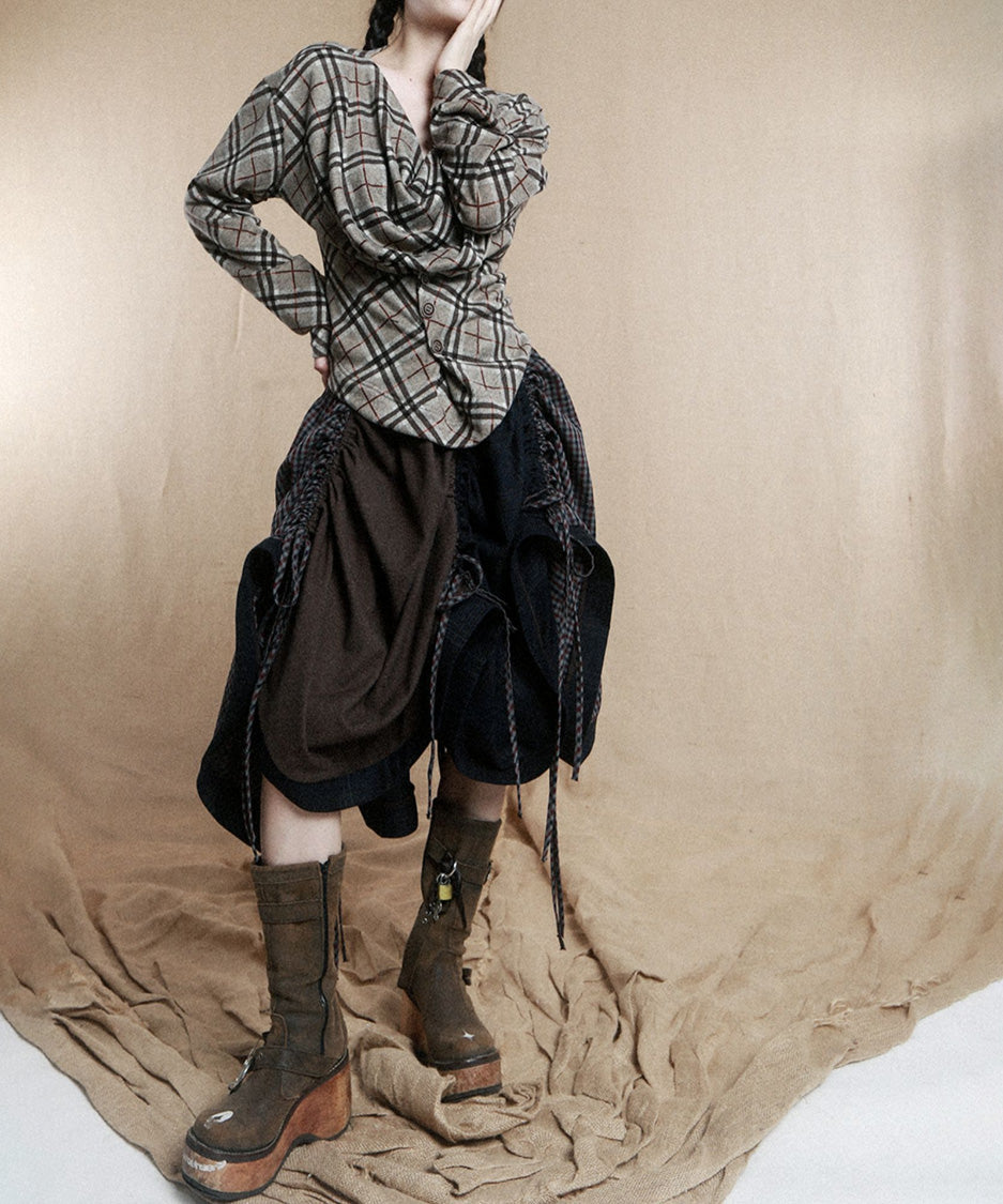 Drape Checked Button Top
