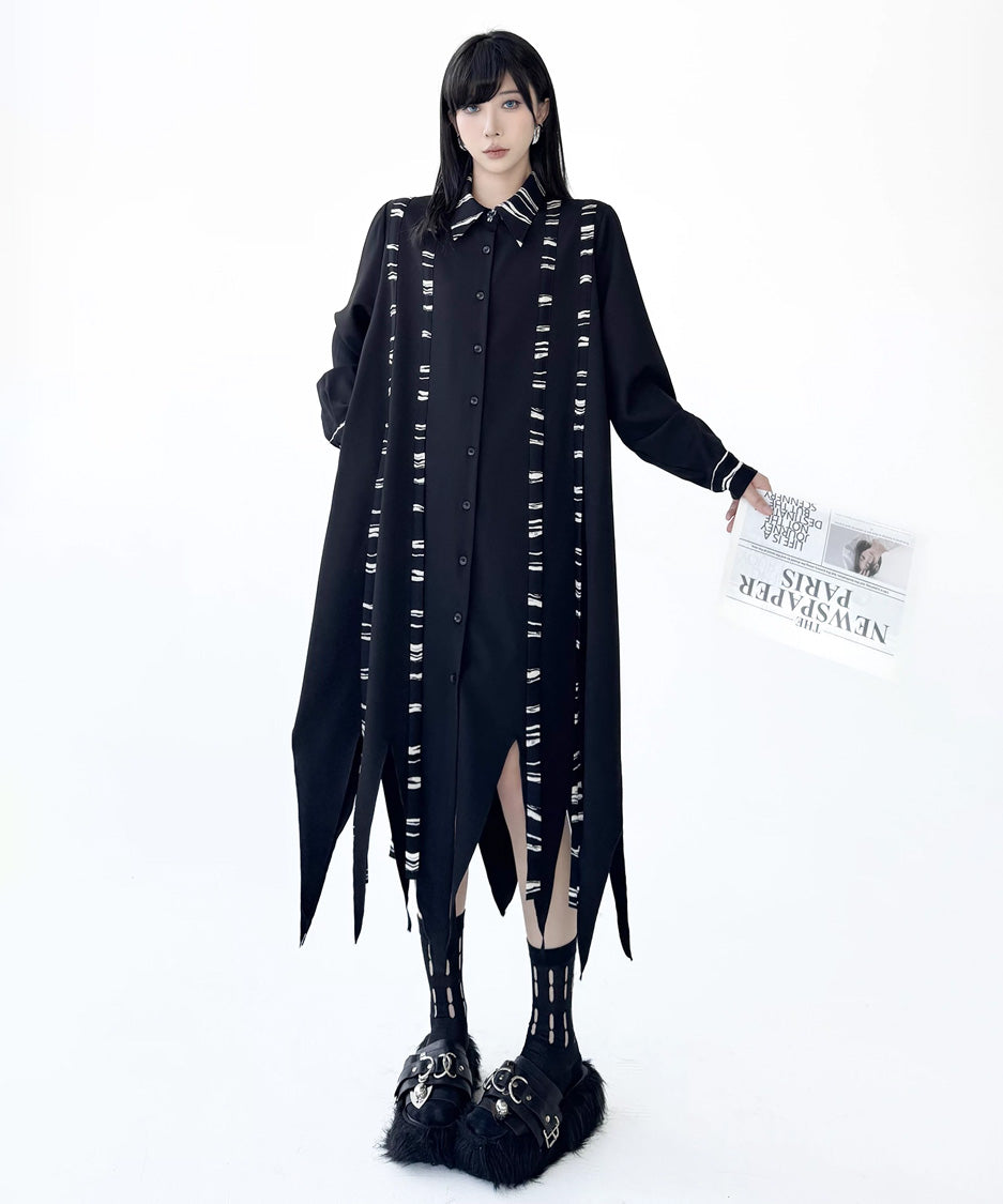 Graphic Stripe Panel Shirt Dress