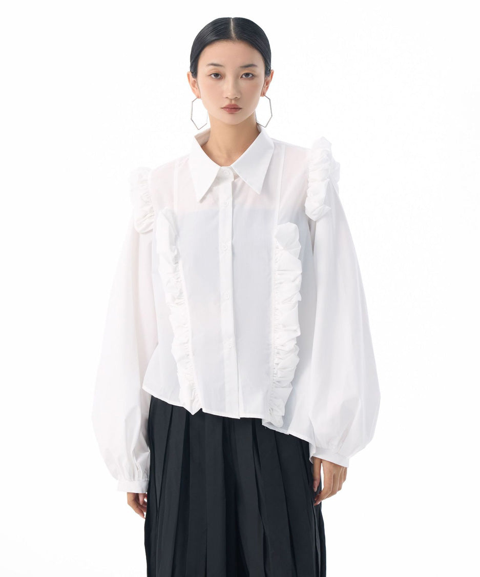 Front Ruffle Volume Blouse