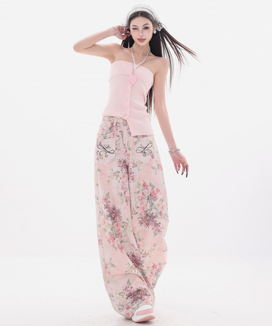 Floral Script Pocket Wide Pants