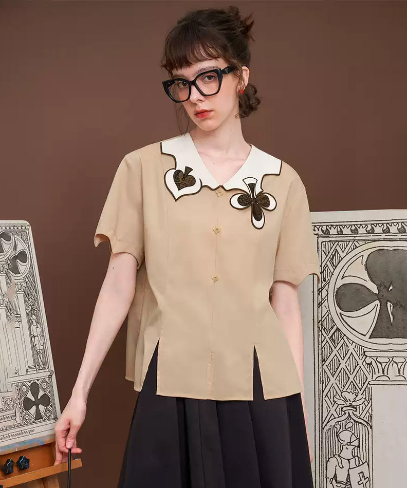Card Motif Collar Blouse