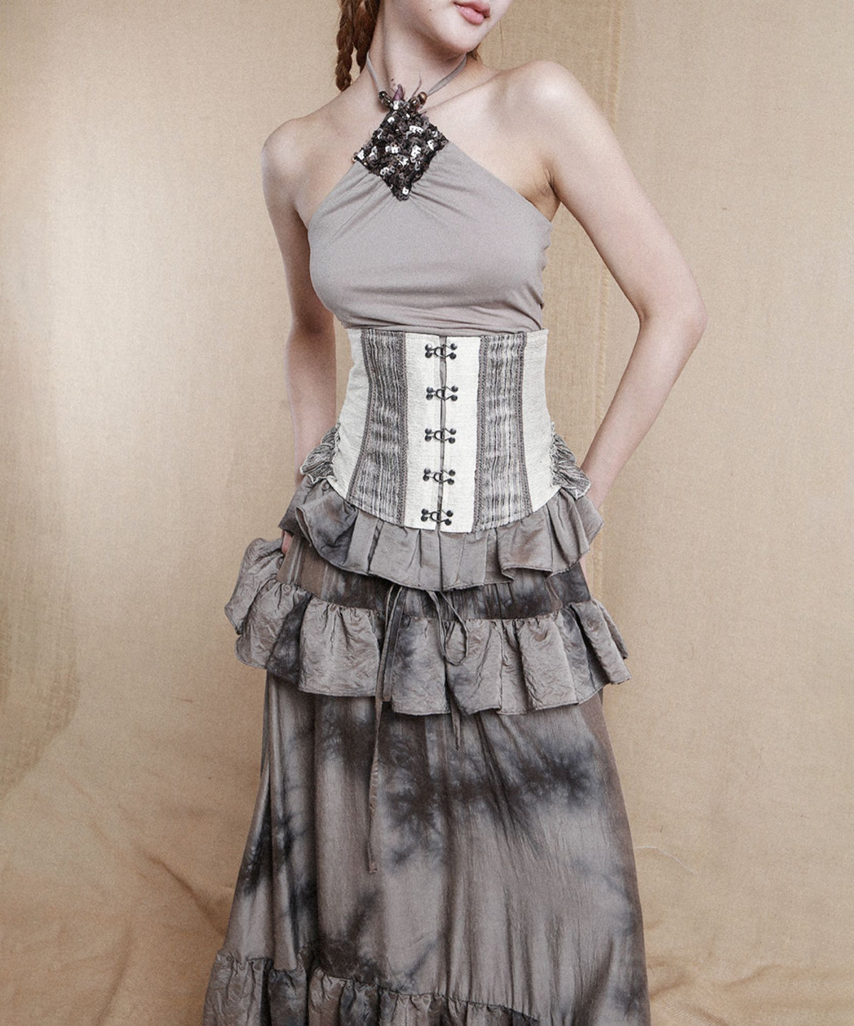 Layered Frill Lace-Up Corset Belt