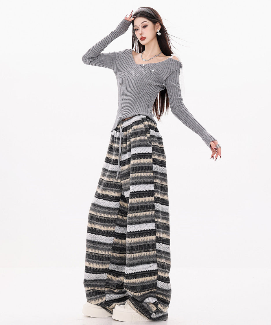 Brush Stripe Knit Wide Pants