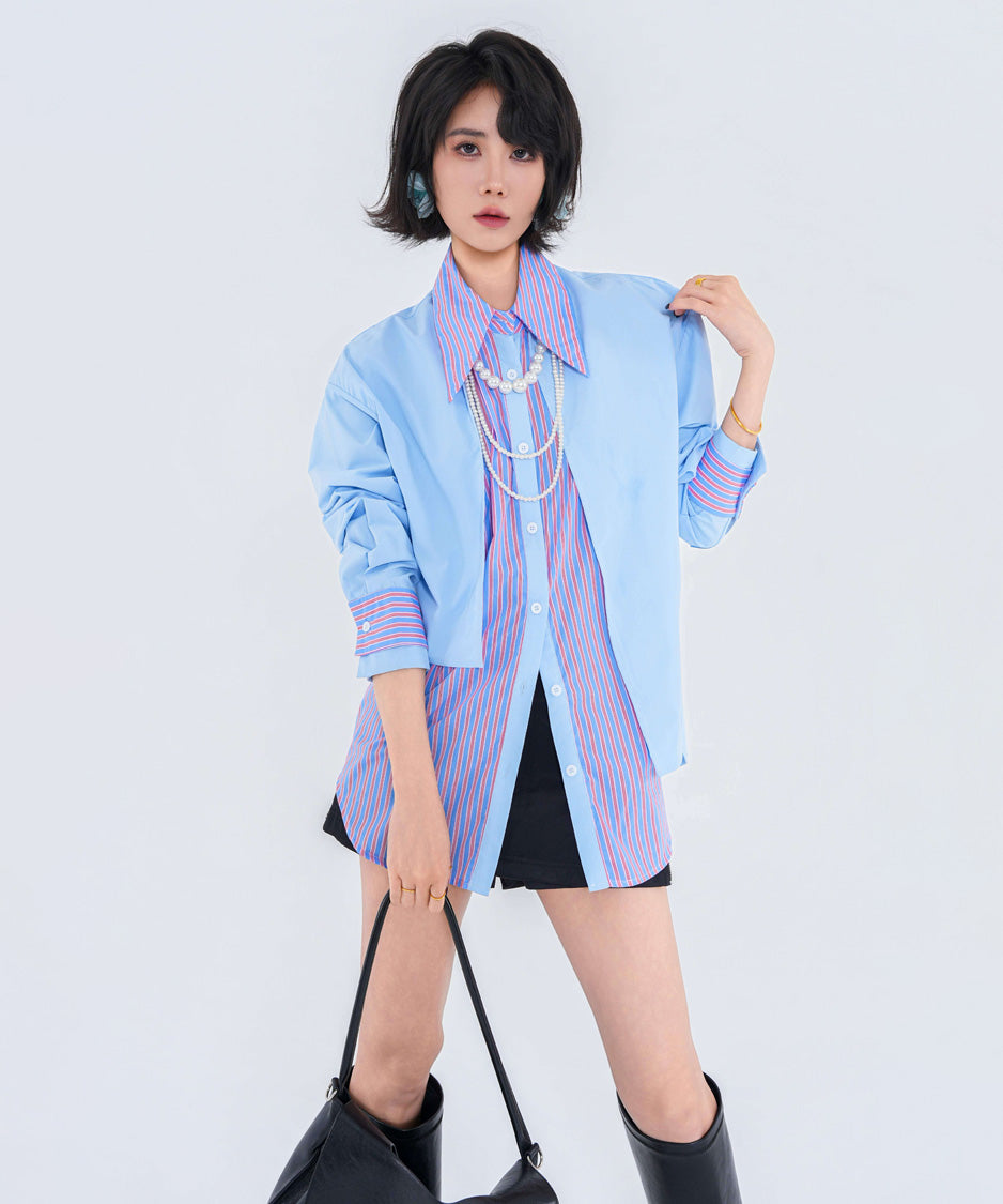 Stripe Collar Panel Blouse
