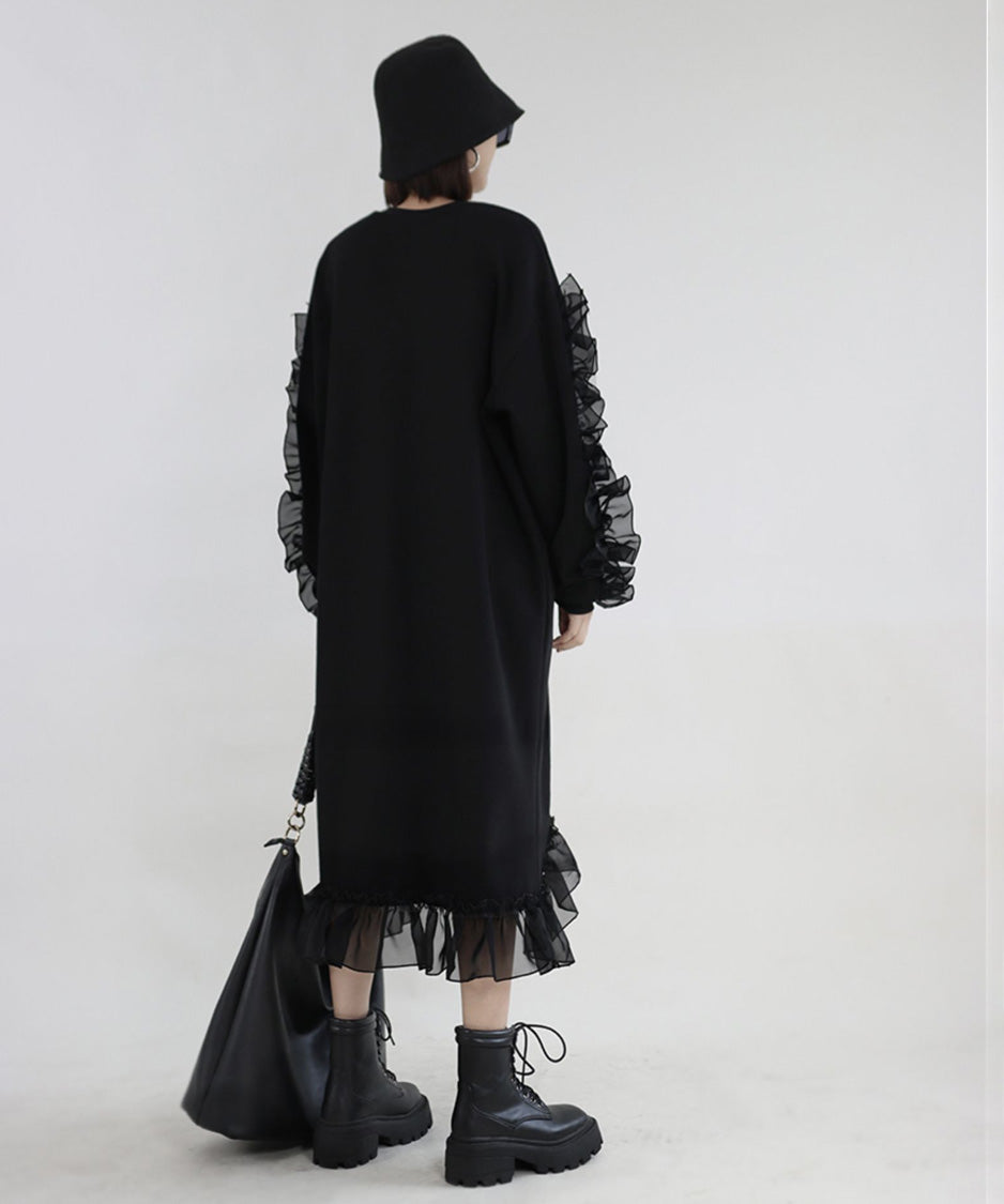 Sheer Frill Sweat Dress
