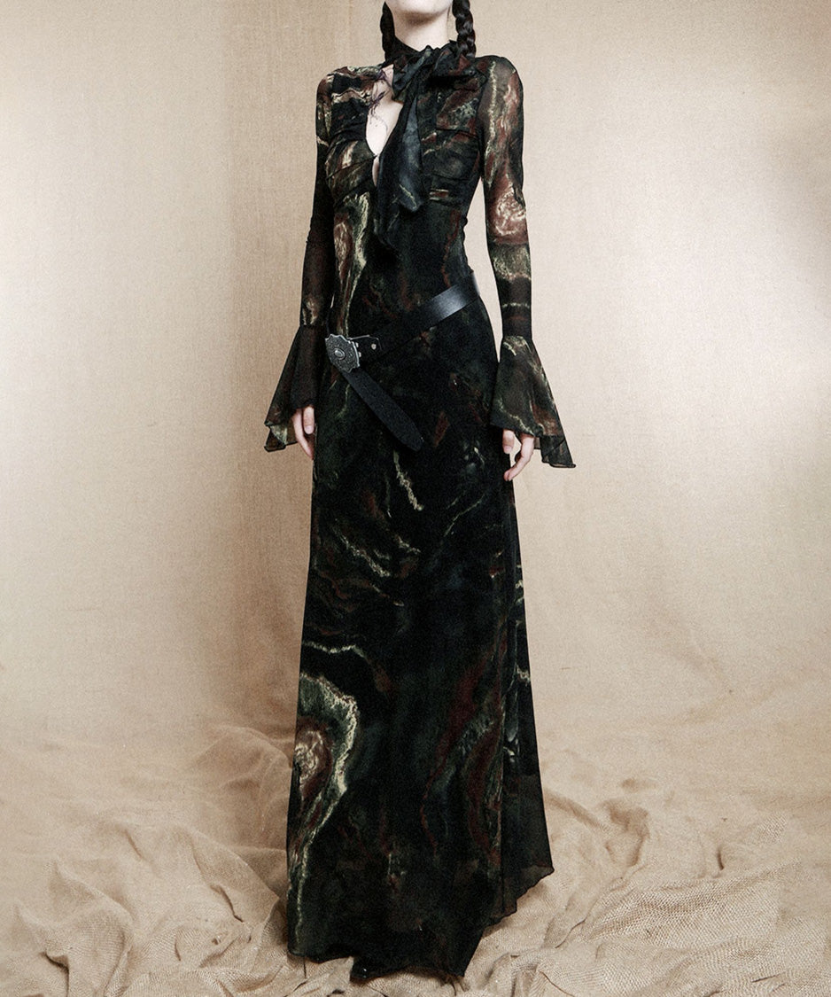 Marble Sheer Flare Dress