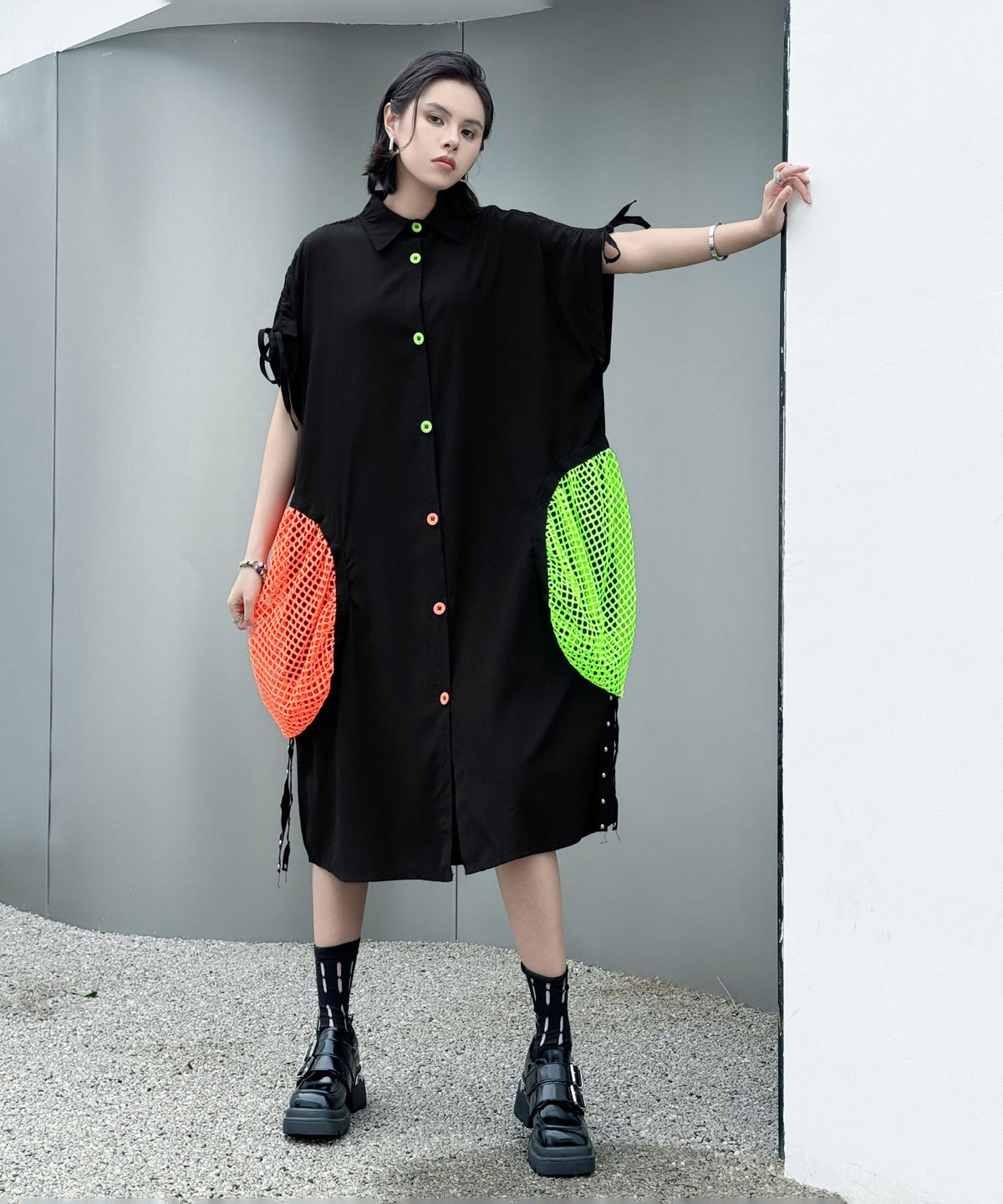 Neon Pocket Shirt Dress