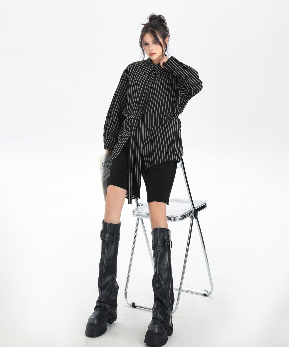 Pinstripe Belted Long Shirt