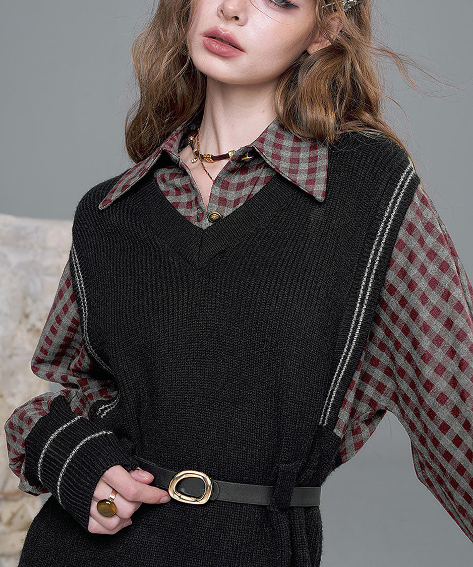 Check Layer Knit Dress
