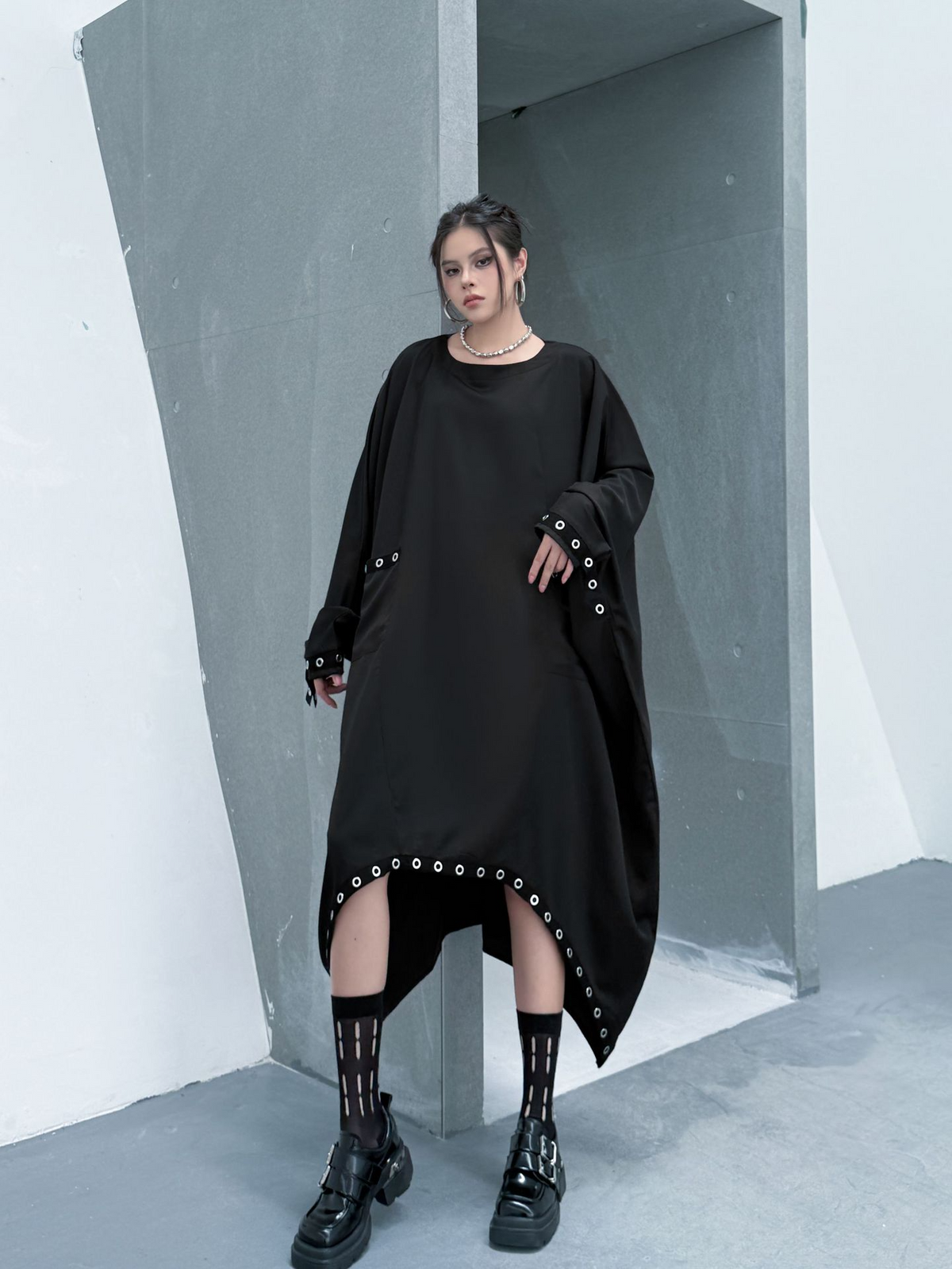 Eyelet Draped Oversized Dress