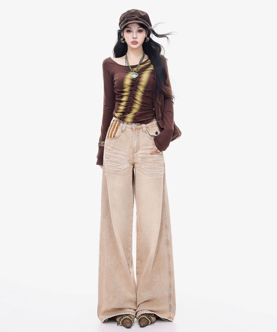 Diagonal Ruched Sheer Top