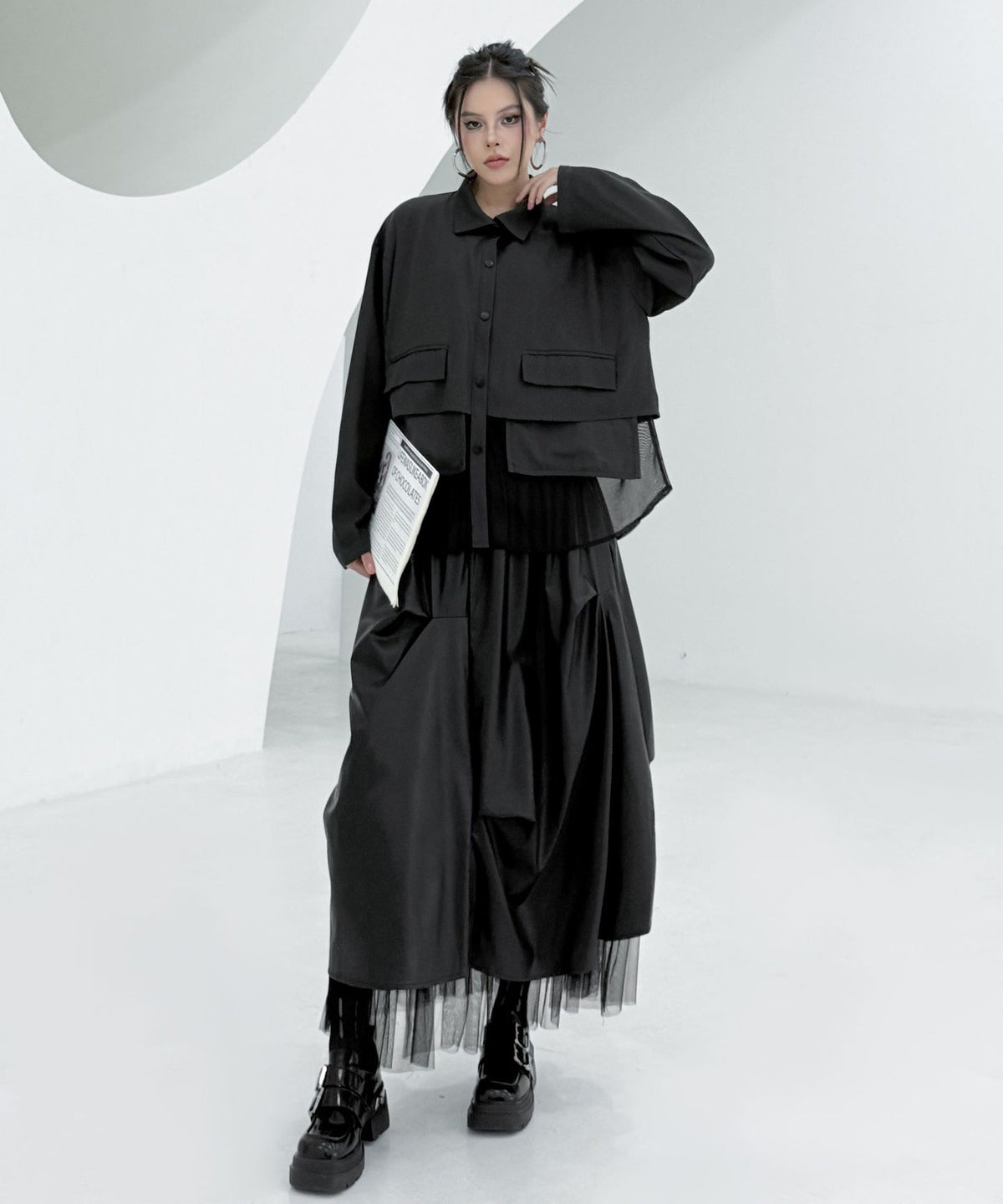 Layered Pocket Mesh Blouse