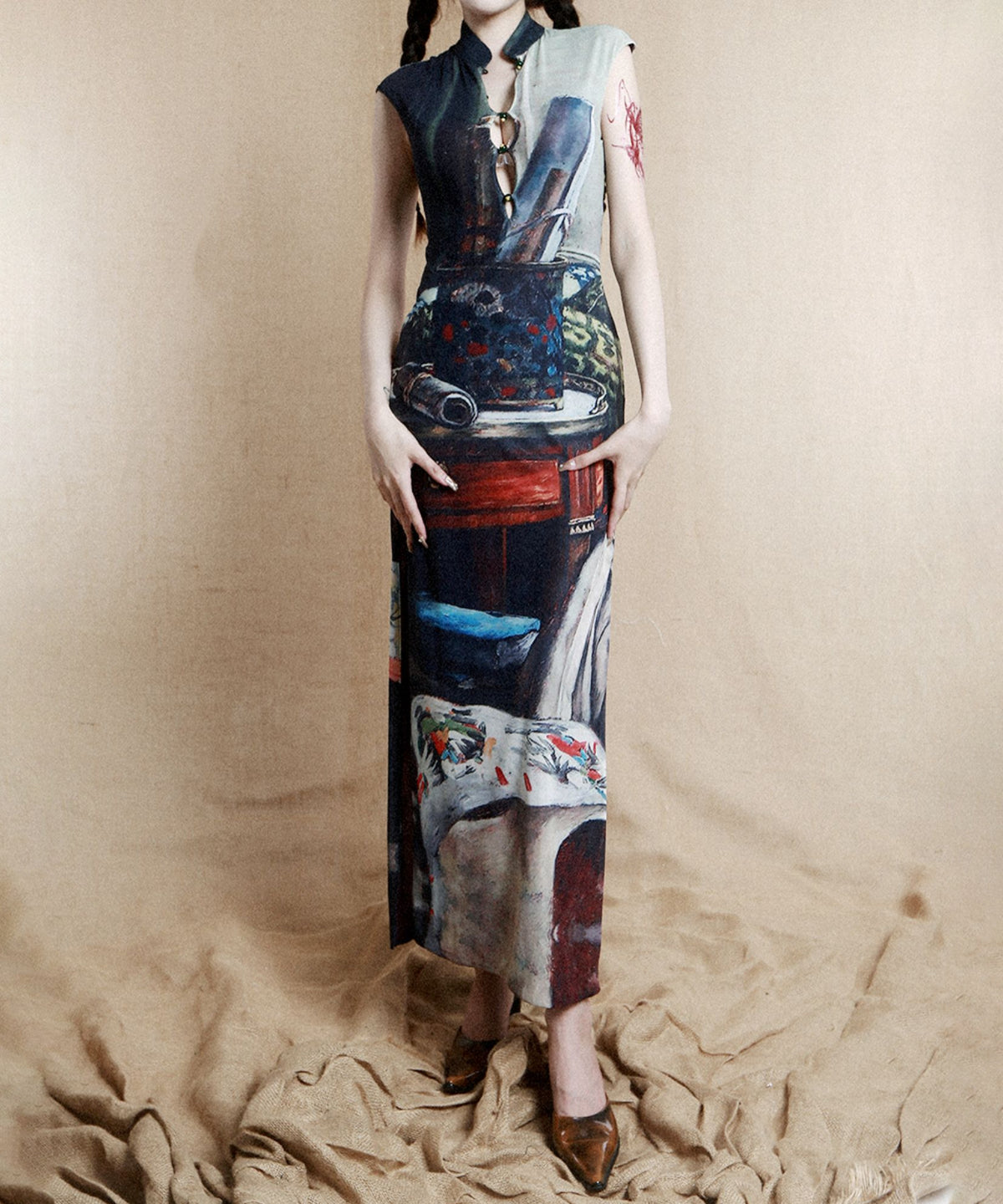 Still Life Print Slim Dress