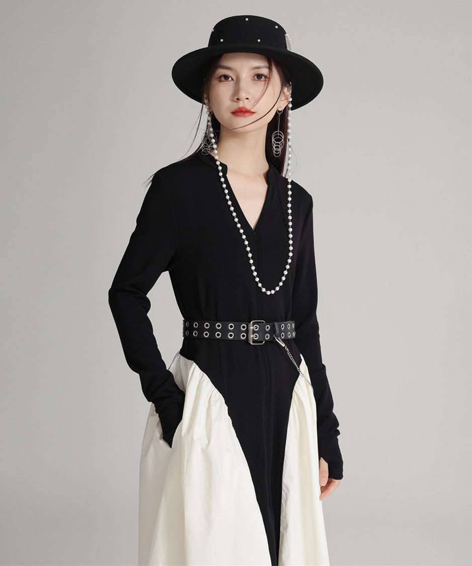 Mono Contrast Panel Dress