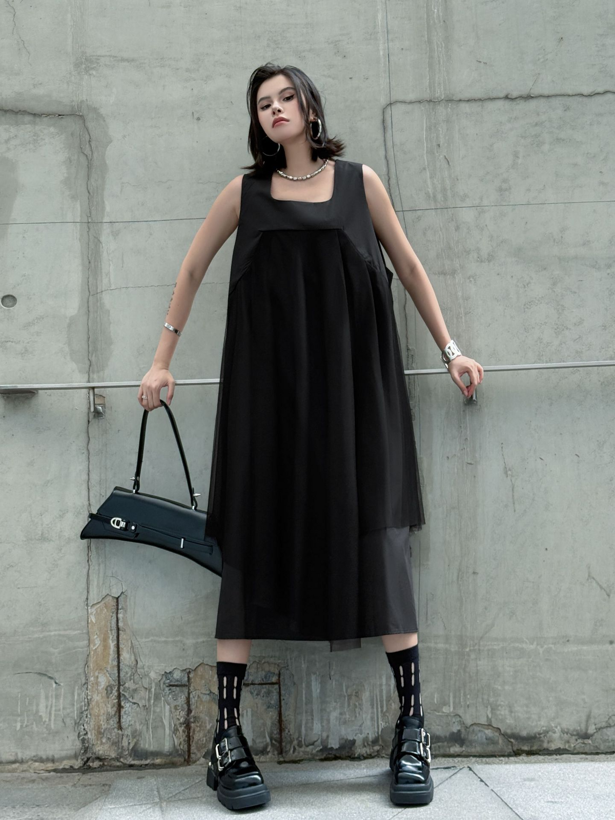 Layered Mesh Flare Dress