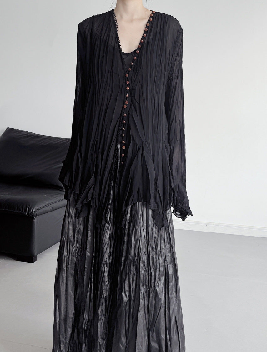 Crinkle Sheer Button Cardigan