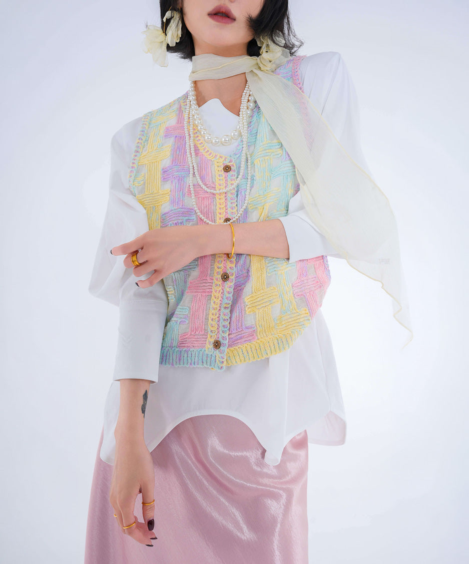 Pastel Grid Knit Vest