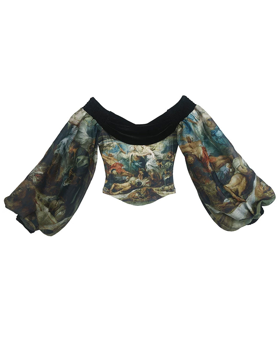 Baroque Art Off Shoulder Volume Top