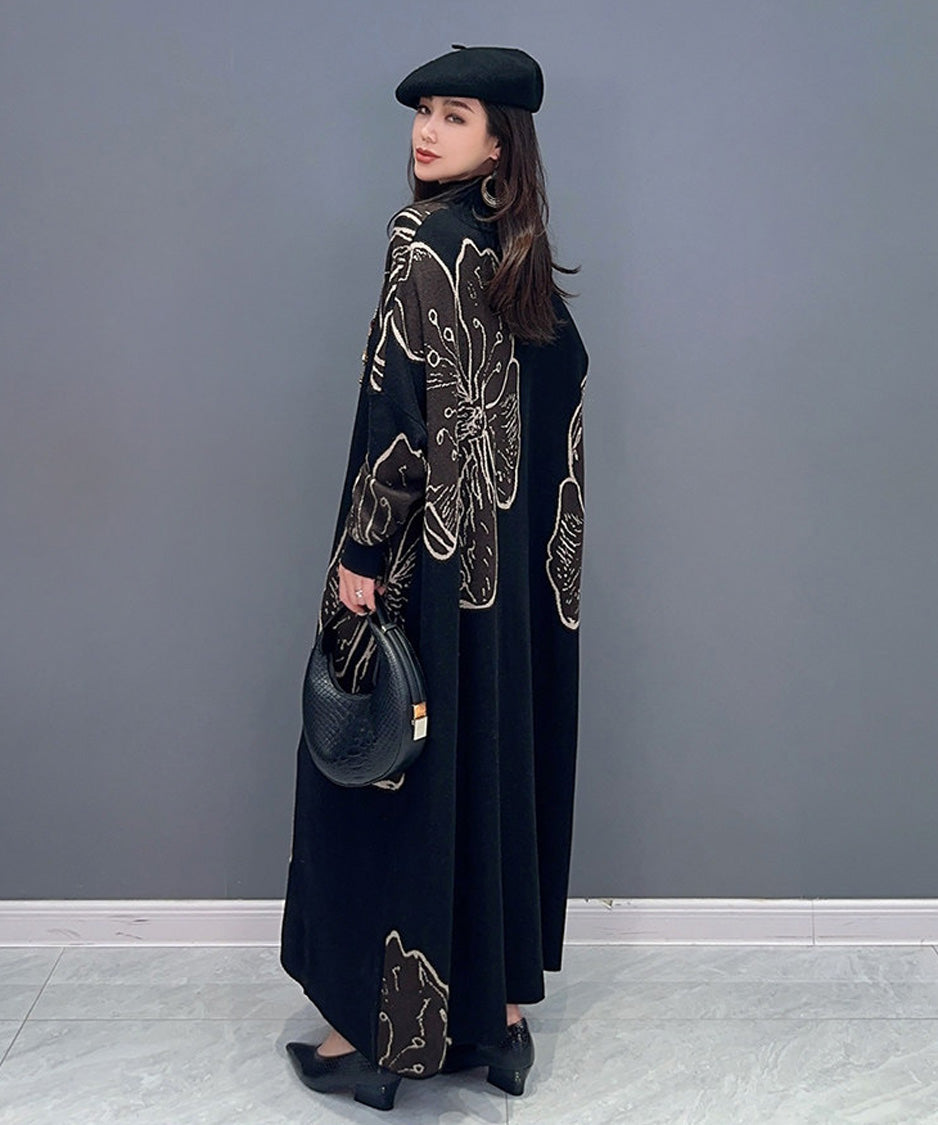 Floral Motif Knit Long Dress