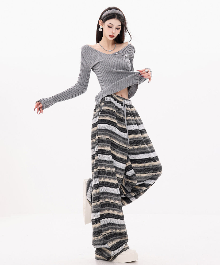 Brush Stripe Knit Wide Pants