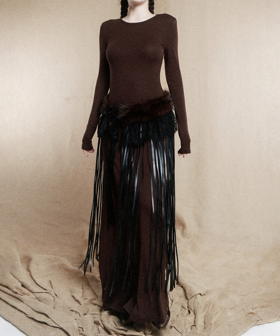 Faux Fur Fringe Wrap Belt