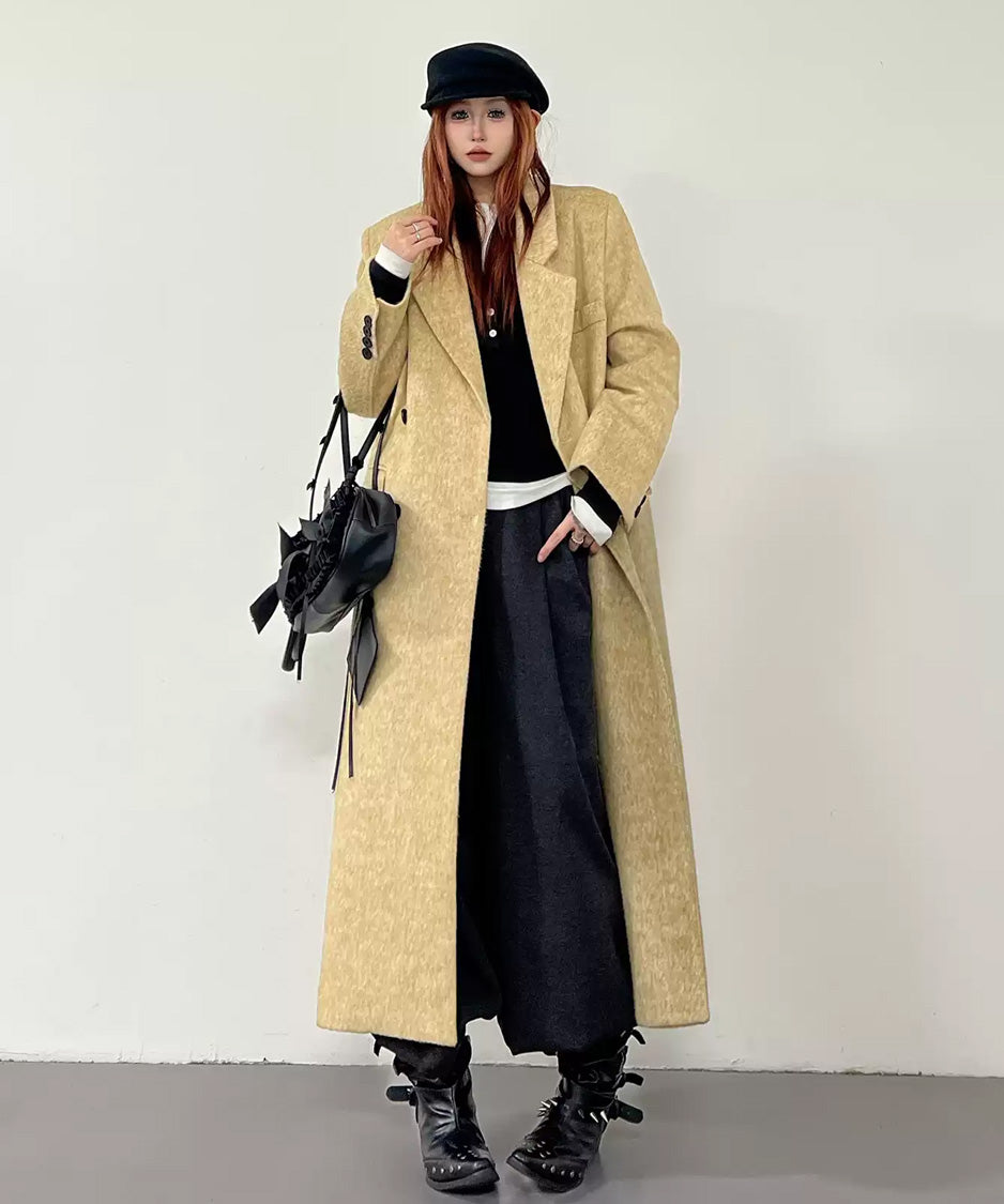 Golden Texture Double Breasted Long Coat