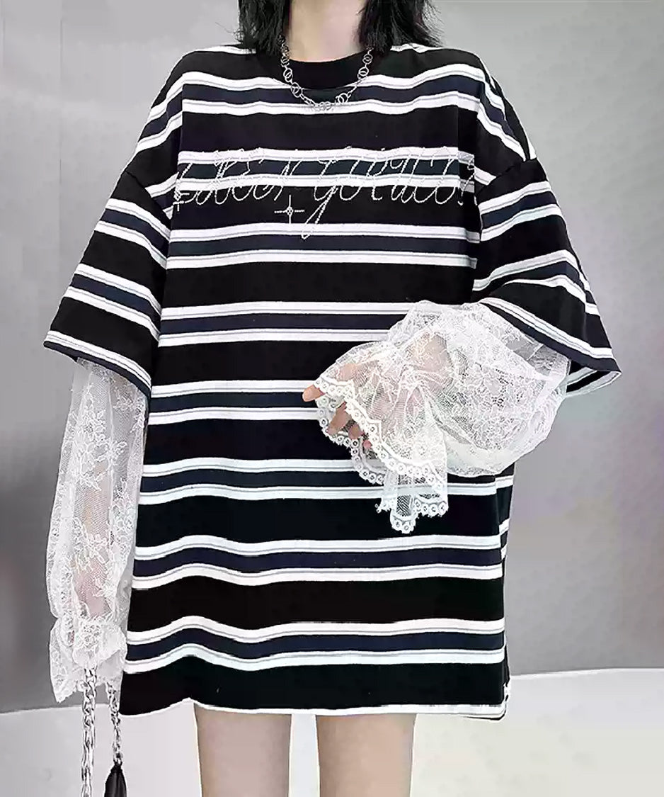 Border Lace Layered Oversize Top