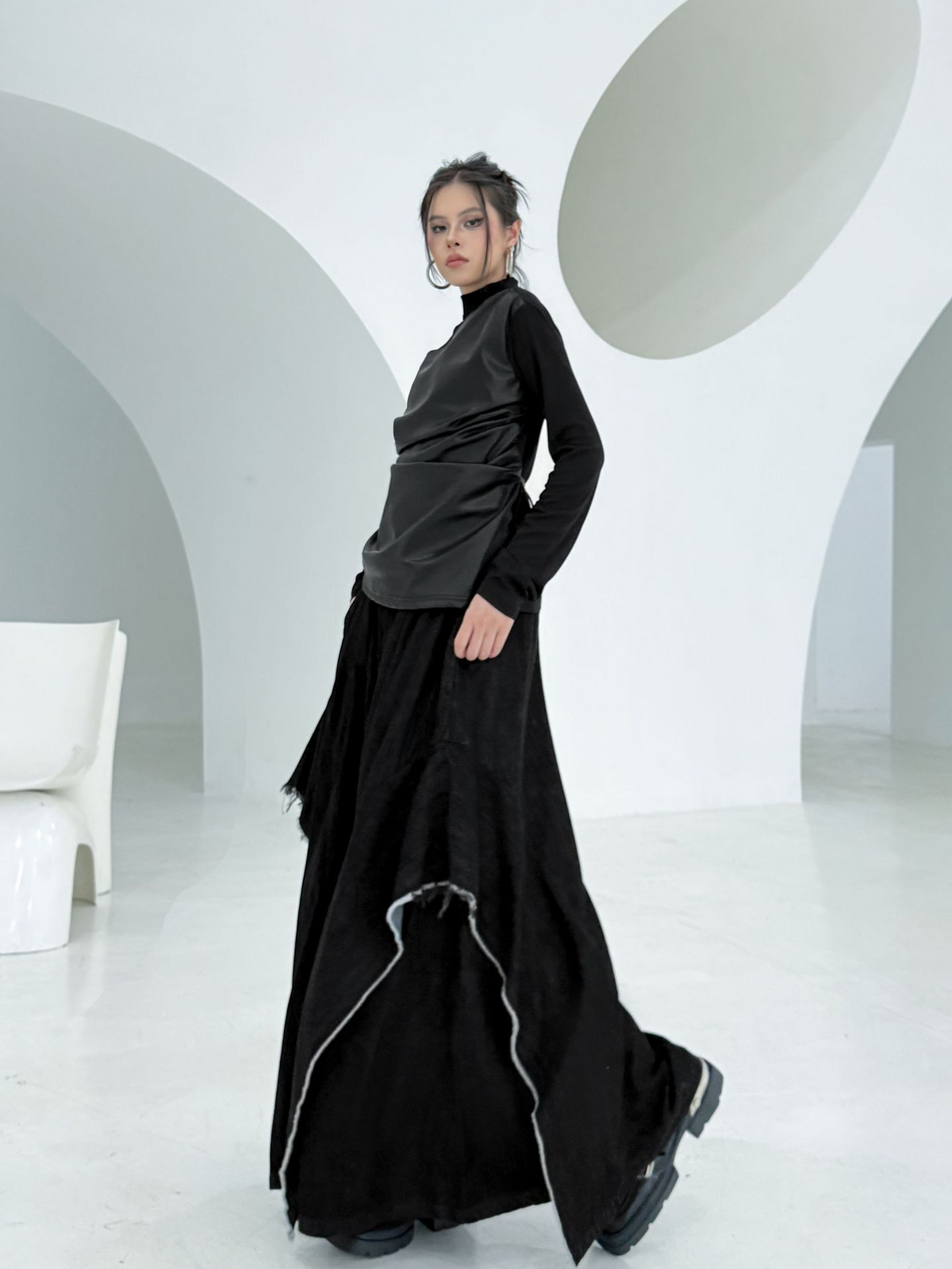 Draped Satin Mix Top