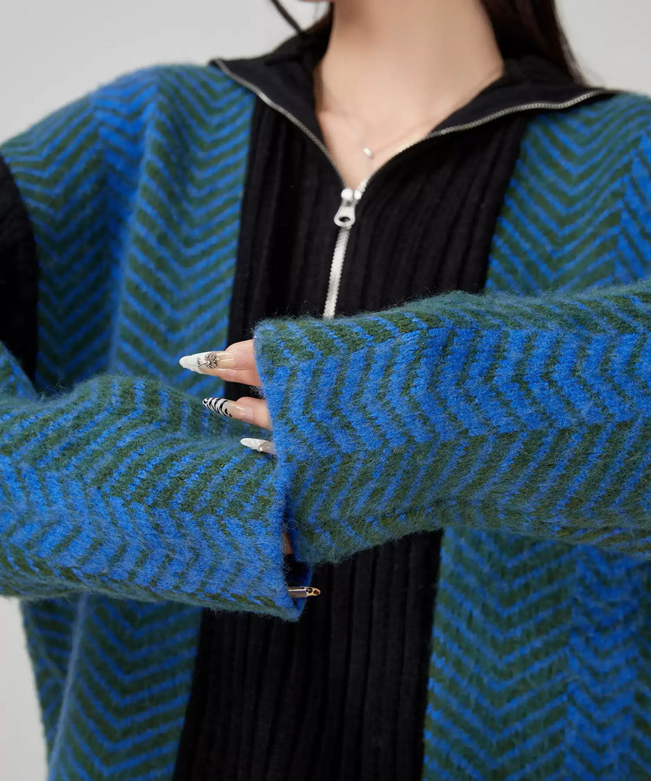Chevron Zip Knit Top