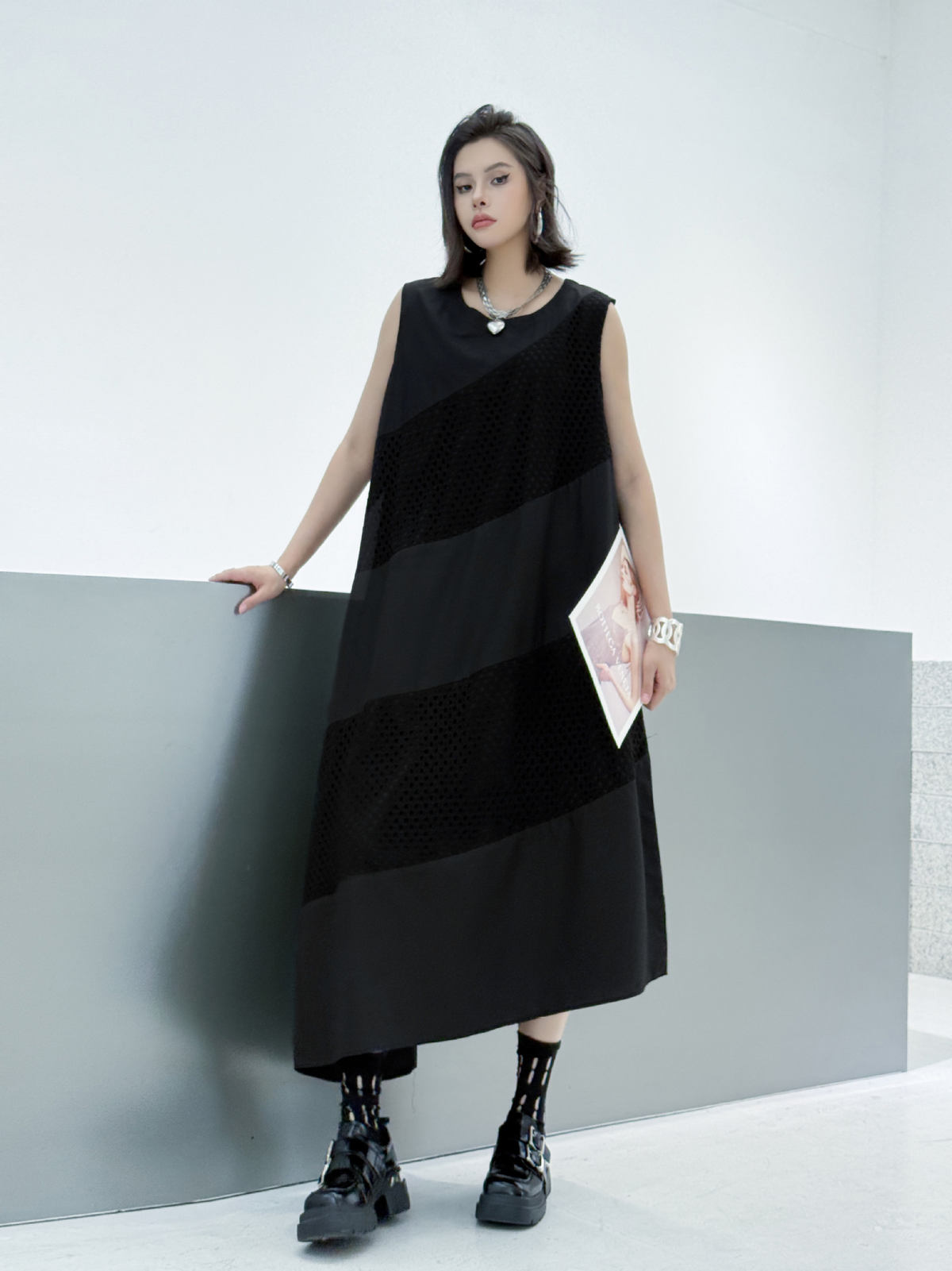 Diagonal Mesh Panel Dress