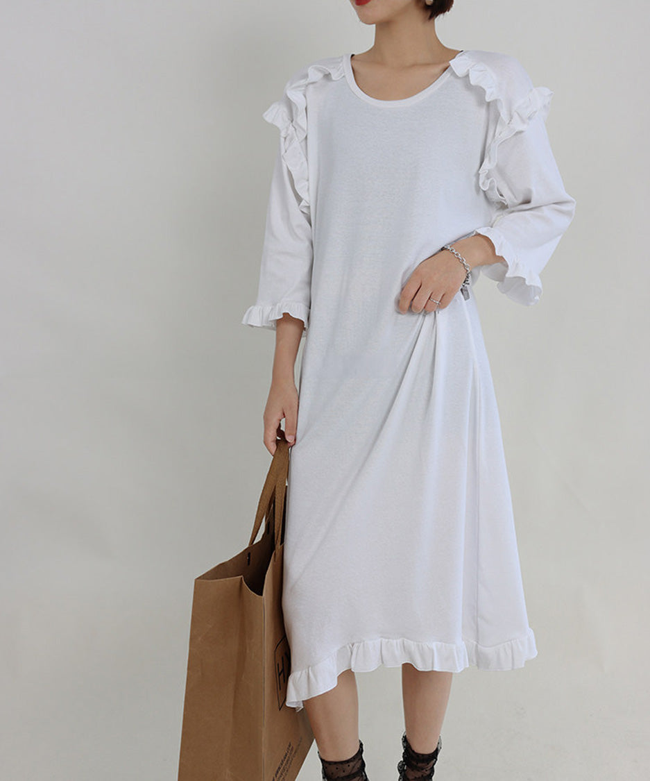 Ripple Shoulder Midi Dress