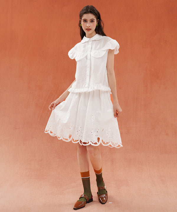 Scallop Embroidered Flare Skirt