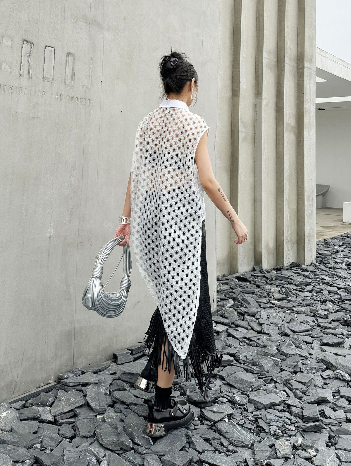 Eyelet Mesh Sleeveless Shirt